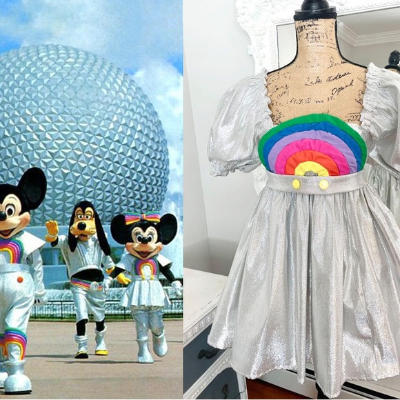New York Couture *One of a Kind* Handmade Retro 80’s Epcot Puff Sleeve Dress - Picture 4 of 9